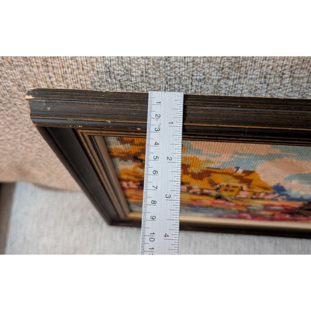 Vintage Needlepoint Tapestry Framed Scenic Landscape Art Piece 14.5x18.5 Inches - Picture 14 of 16